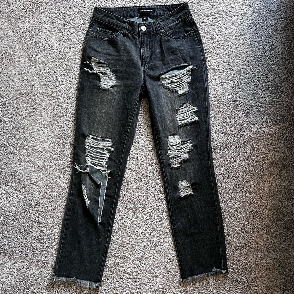Ashley Mason distressed straight leg black jeans size 24